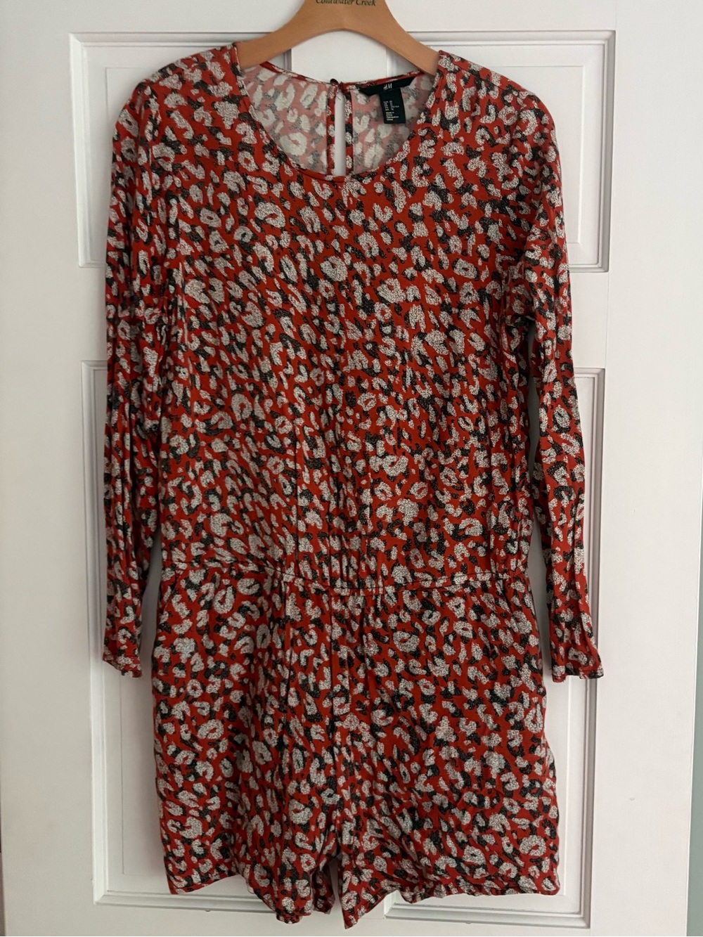 H&M Burnt Orange Rusty Red Animal Print Cheetah Long Sleeve Romper 10